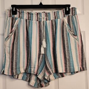 High Waist Striped Women's Shorts - Blue, Pink, Black